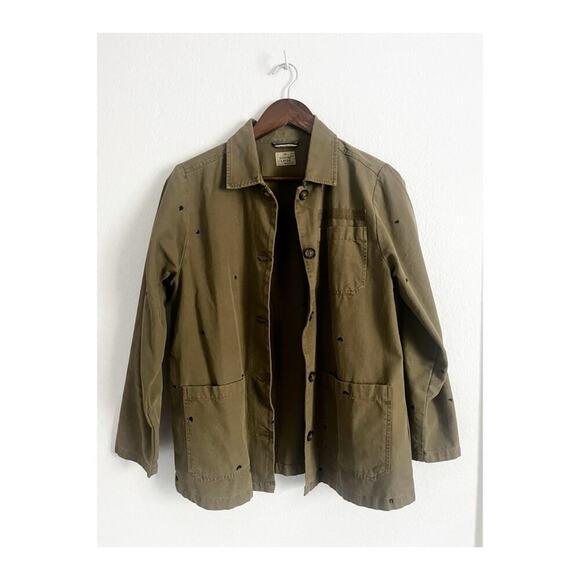 Marine Layer Gracey Embroidered Chore Coat Cotton Jacket Military Olive Green S - Picture 2 of 9